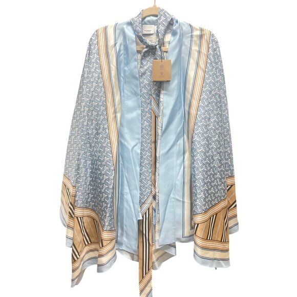 Burberry NWT TB & Stripe 100% Silk Logo Cape with Scarf - Picture 9 of 9